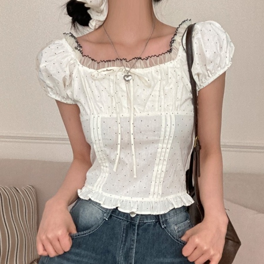 Summer Sweet Bubble Sleeve Pol - Corset Waist Cinch avis et prix