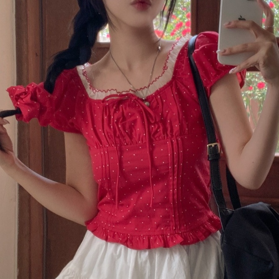 Summer Sweet Bubble Sleeve Pol - Corset Waist Cinch avis et prix