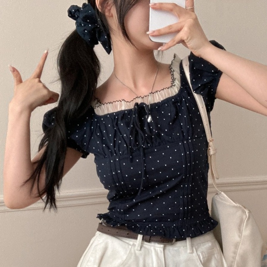 Summer Sweet Bubble Sleeve Pol - Corset Waist Cinch avis et prix