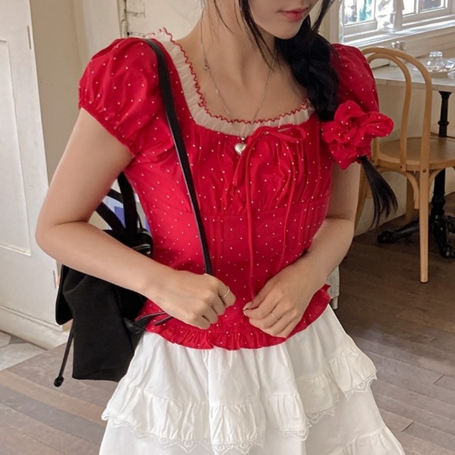 Summer Sweet Bubble Sleeve Pol - Corset Waist Cinch avis et prix