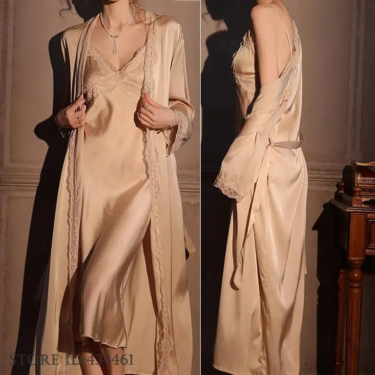 Female Long Robe 2PCS Set Eleg - Robe Silk Women avis et prix