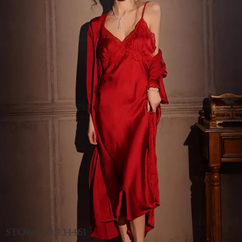 Female Long Robe 2PCS Set Eleg - Robe Silk Women avis et prix