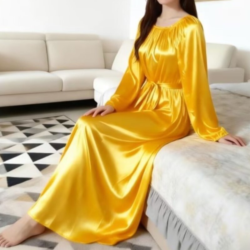 Glossy Ice Silk Night Robe Wit - Robe Silk Women avis et prix