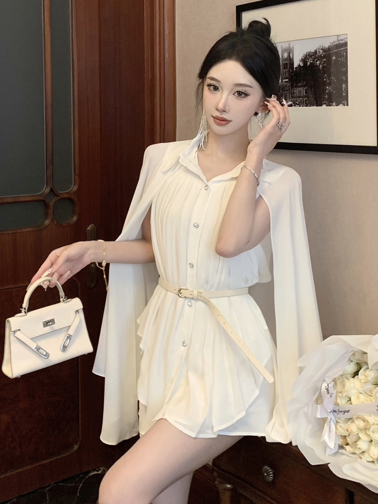 Elegant White Shawl Collar Ple - Corset Waist Cinch avis et prix