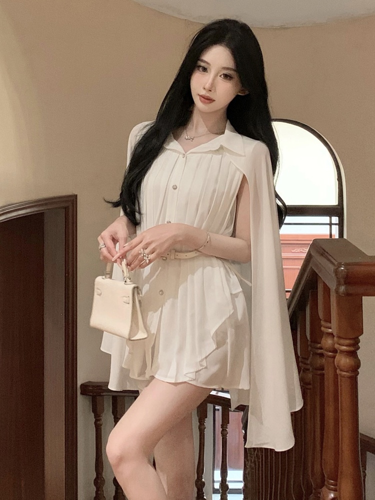 Elegant White Shawl Collar Ple - Corset Waist Cinch avis et prix