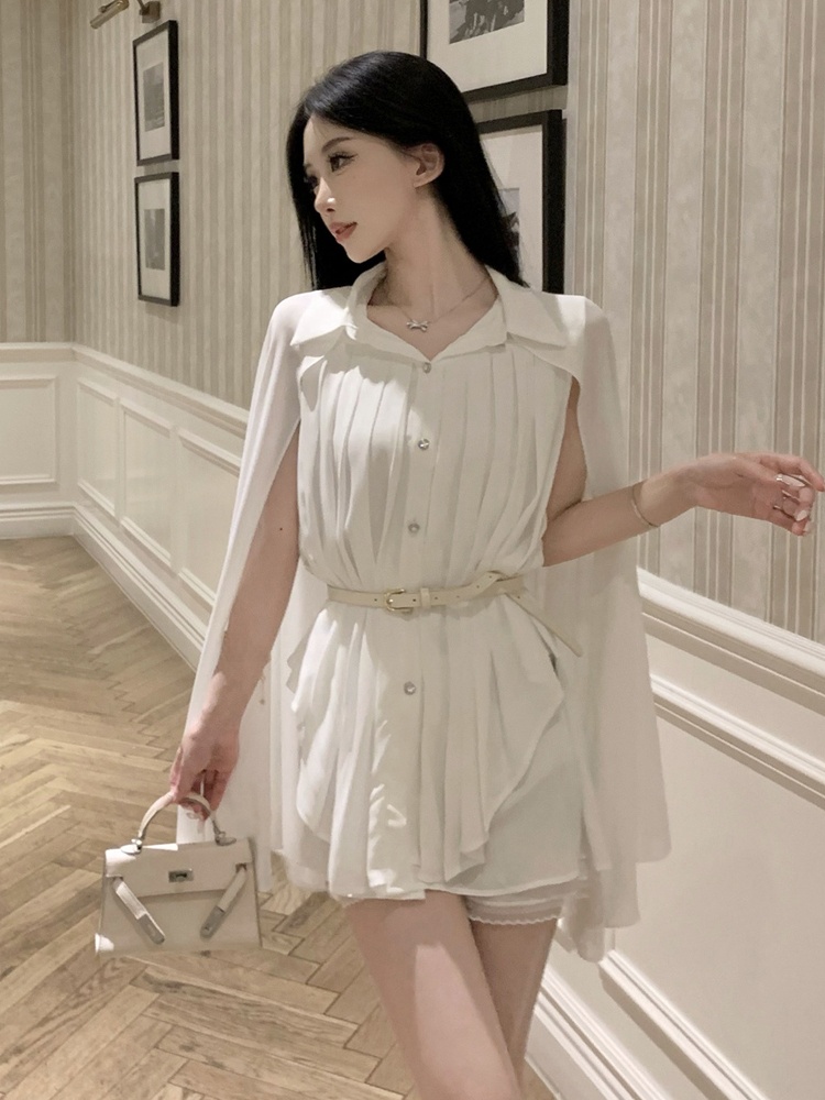 Elegant White Shawl Collar Ple - Corset Waist Cinch avis et prix