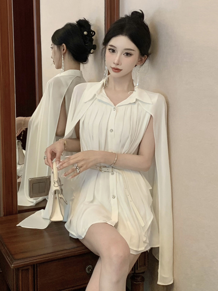Elegant White Shawl Collar Ple - Corset Waist Cinch avis et prix