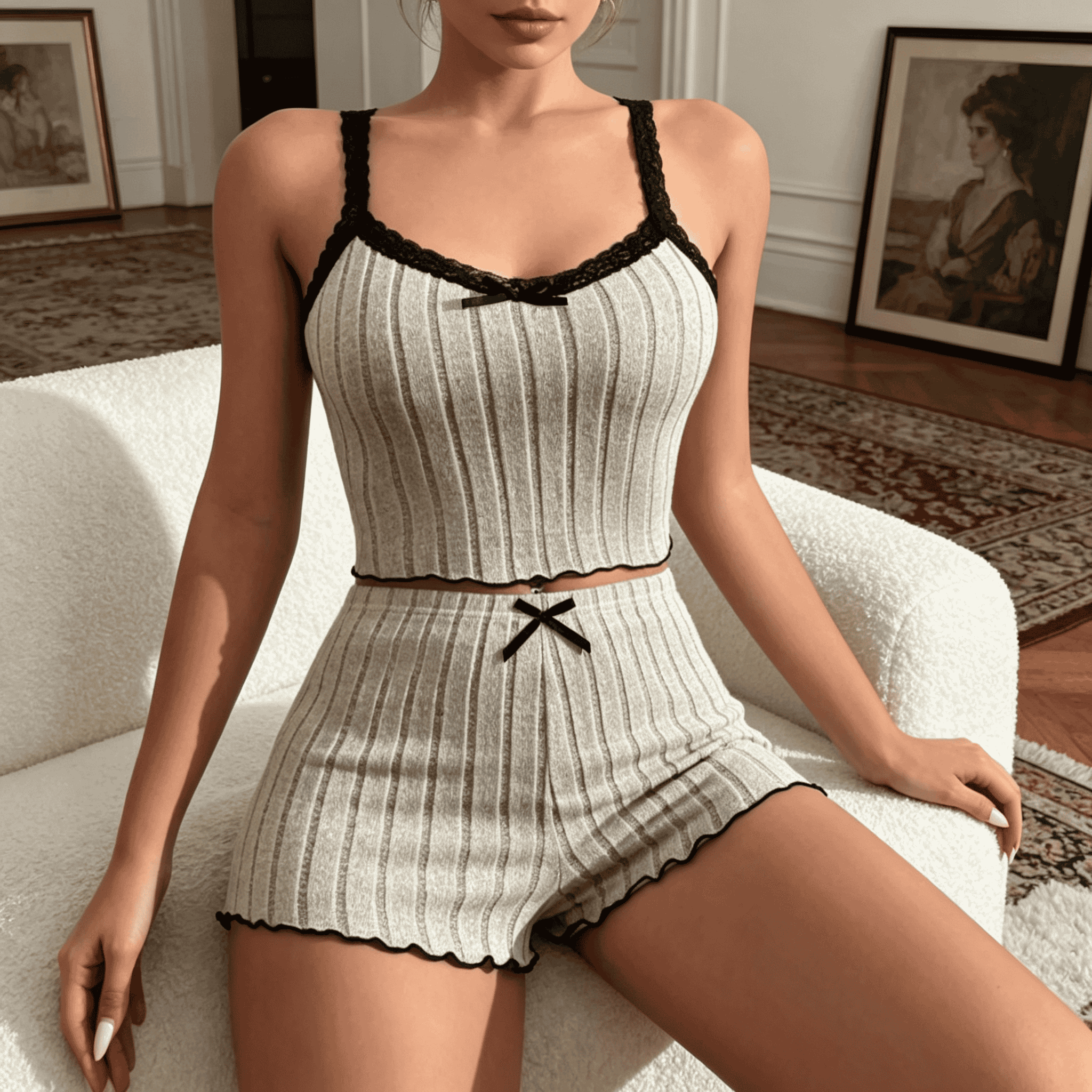 Women Cute Summer Ribbed Knit  - Cami Top Lace avis et prix