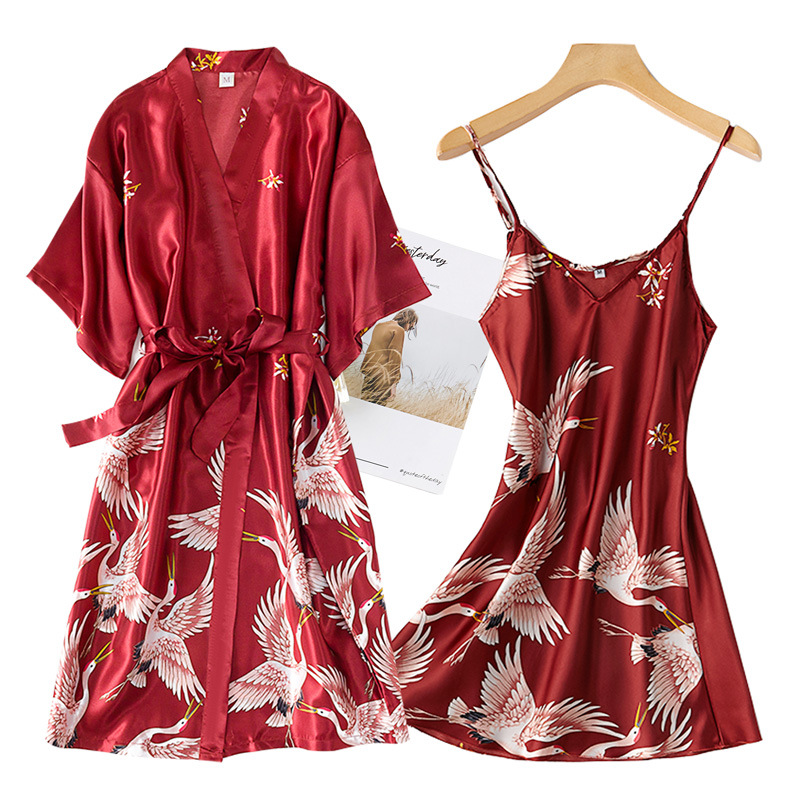 Burgundy Women 2PCS Faux Silk  - Robe Silk Women avis et prix